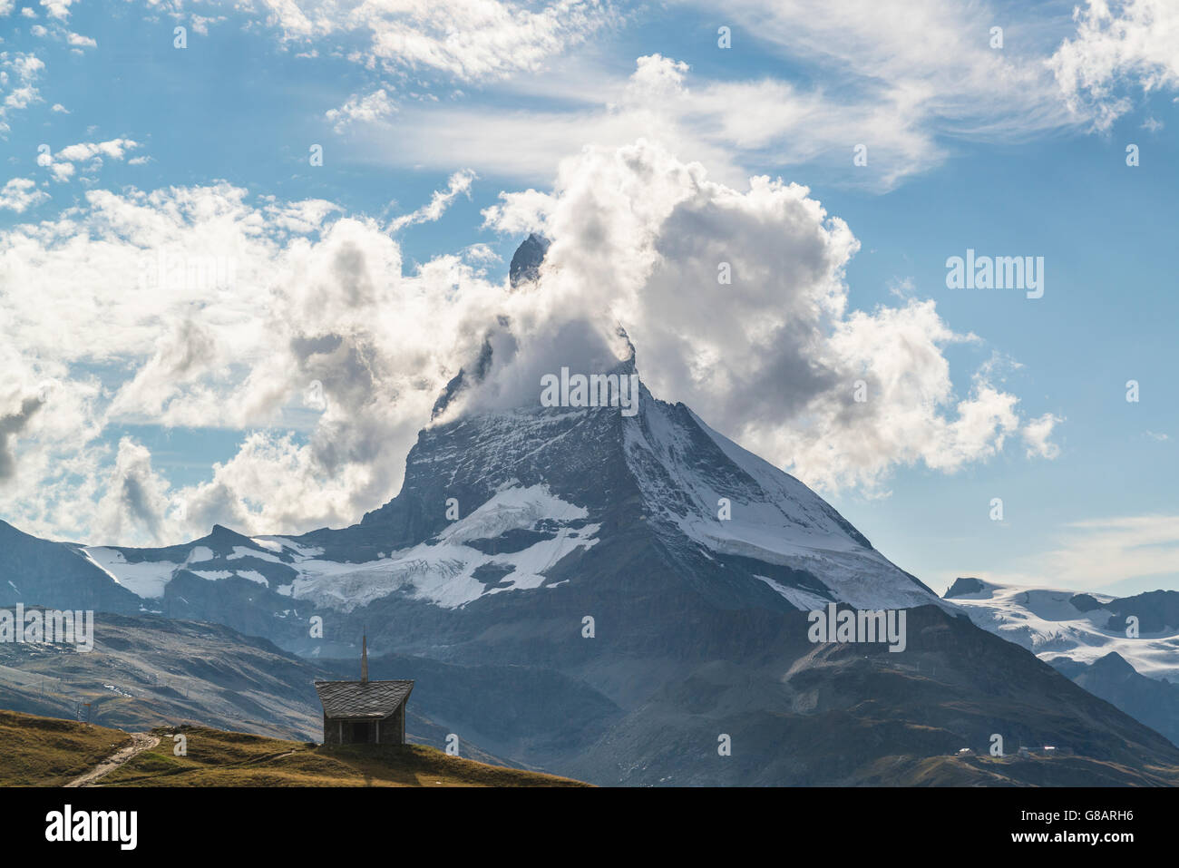 Kapelle Riffelberg, Matterhorn, Zermatt, Schweiz Stockfoto