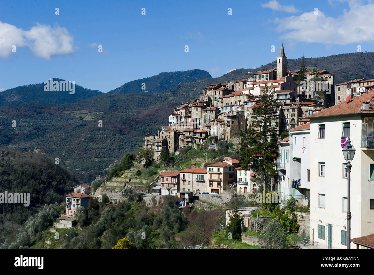 Italien, Ligurien, Imperia, Apricale, in der Val Nervia Stockfoto