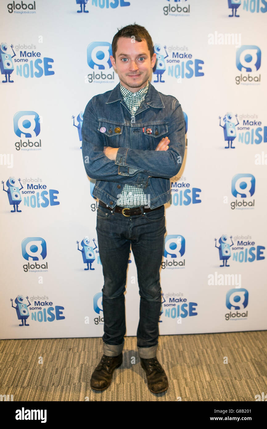 Elijah Wood nimmt an Global's Make Some Noise Charity Day am Global Radio Sender in Leicester Square, London Teil. Stockfoto