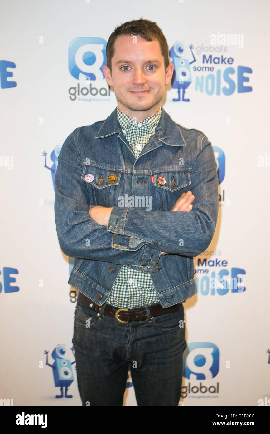 Elijah Wood nimmt an Global's Make Some Noise Charity Day am Global Radio Sender in Leicester Square, London Teil. Stockfoto
