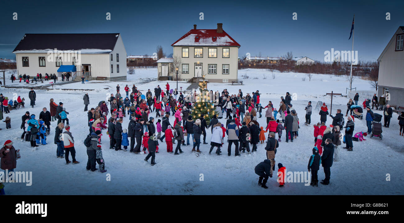 Weihnachtsfeier im Arbaejarsafn Museum in Reykjavik, Island Stockfoto