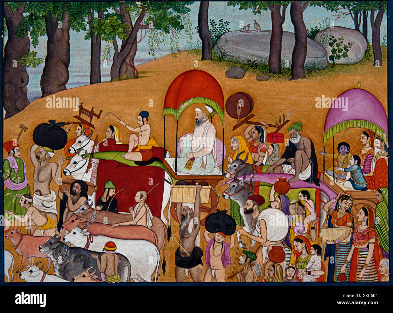 Nanda und anderen Kuhhirten Umzug in Vrindavana basierend auf der Geschichte von der Bhagavata-Purana Stockfoto