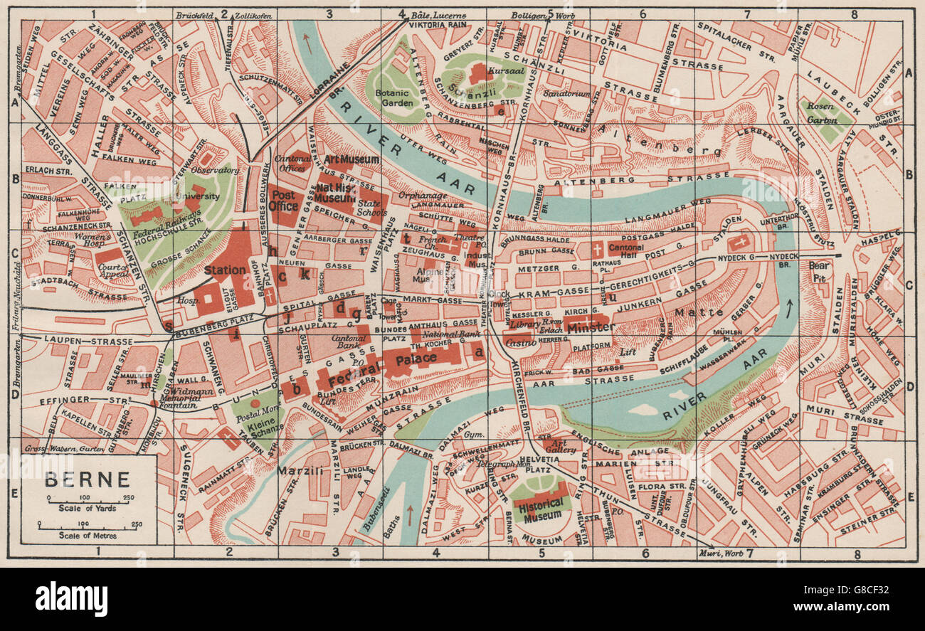 BERN. Karte Stadtplan Vintage Stadt. Schweiz. Bern, 1930 Stockfotografie -  Alamy