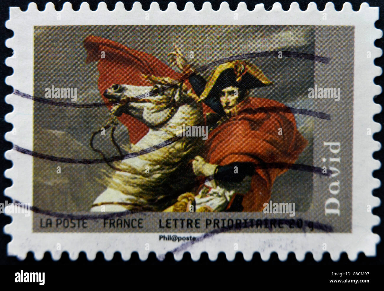 Frankreich - CIRCA 2008: Eine Briefmarke gedruckt in Frankreich zeigt Napoleon am Sankt Bernhard-Pass (Fragment) von David, ca. 2008 Stockfoto