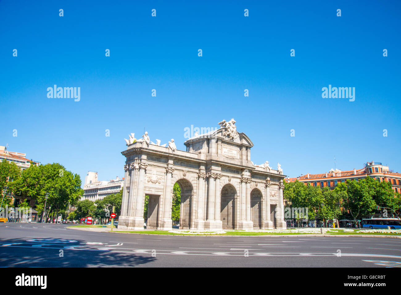 Alcalá-Tor. Independencia Platz, Madrid, Spanien. Stockfoto