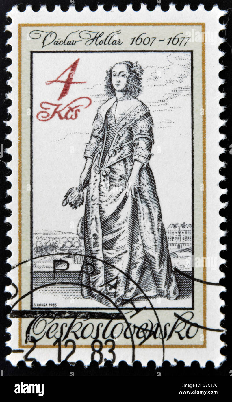 Tschechoslowakei - ca. 1983: Eine Briefmarke gedruckt in der Tschechoslowakei, zeigt Lady von Václav Hollar, ca. 1983 Stockfoto