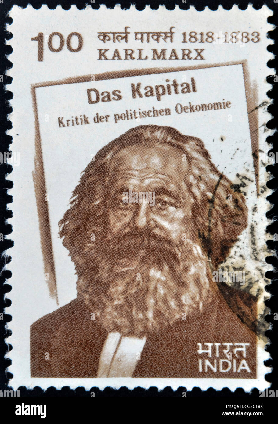 Indien - ca. 1983: Briefmarke gedruckt in Indien zeigt Karl Marx, ca. 1983 Stockfoto