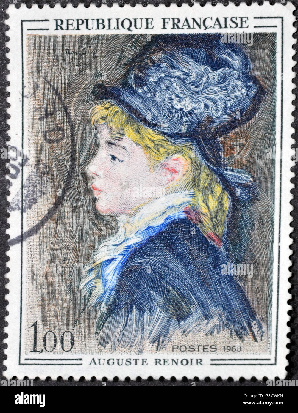 Frankreich - ca. 1968: Eine Briefmarke gedruckt in Frankreich zeigt die Arbeit "Das Modell" von Auguste Renoir, ca. 1968 Stockfoto