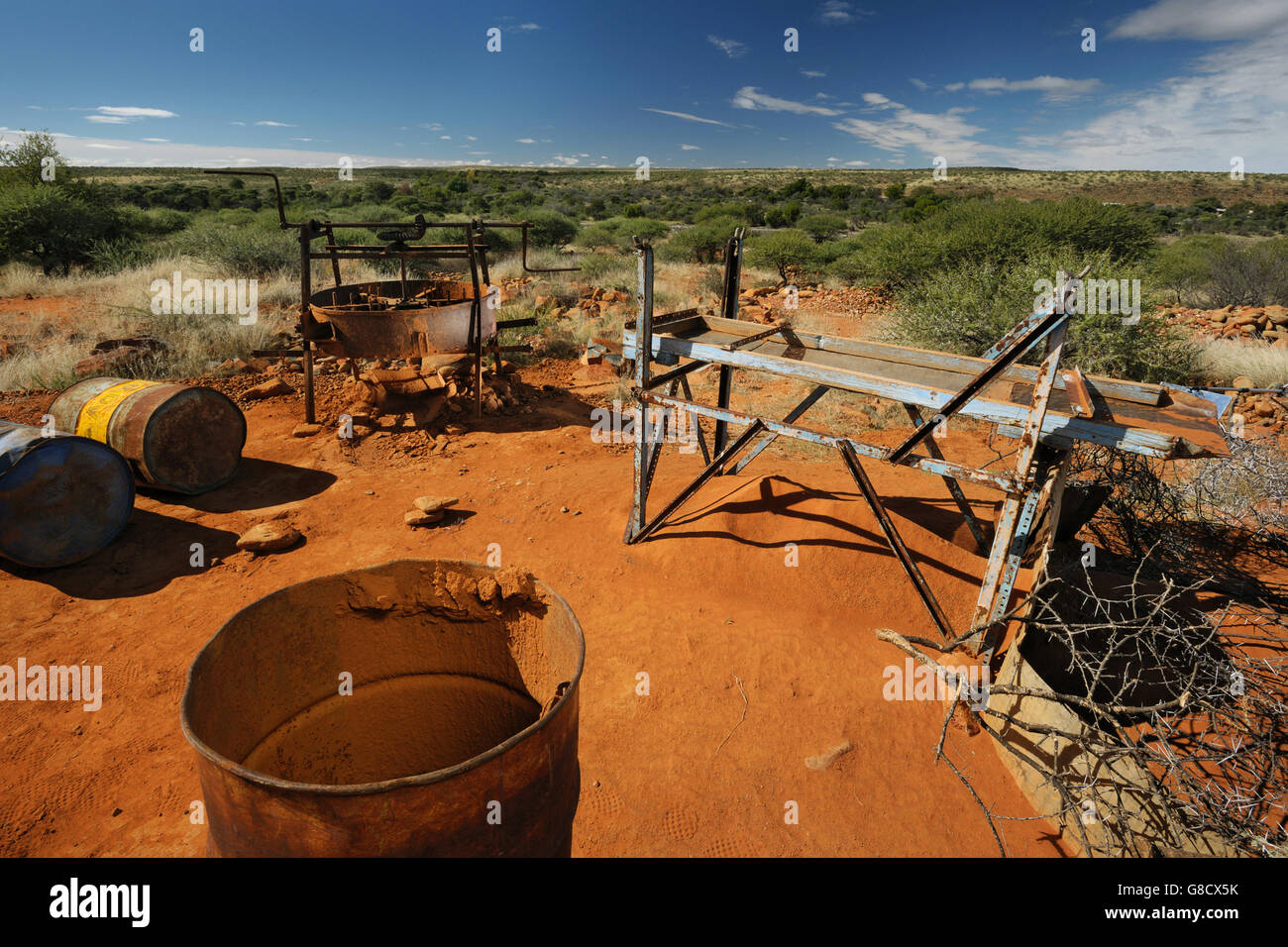 Diamant-kleine Bagger Setup, Südafrika. Stockfoto
