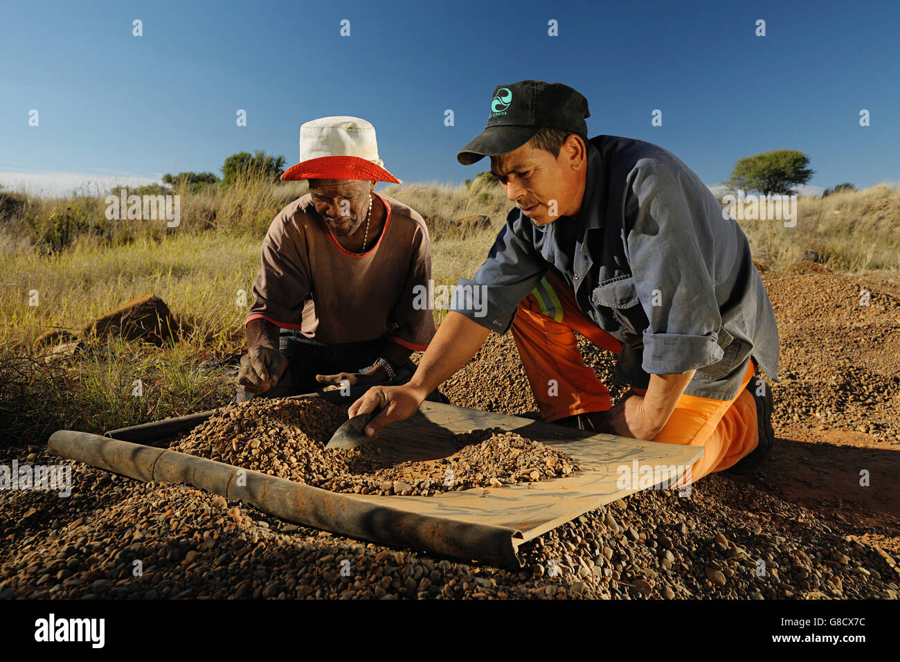 Diamant Bergmann kleiner Bagger Sichten, Südafrika. Stockfoto