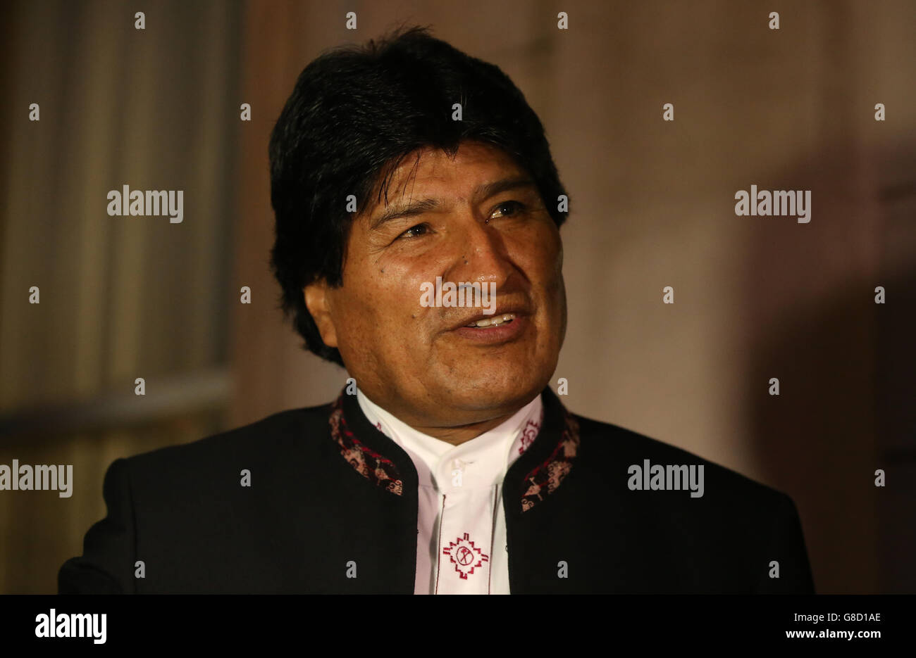 Der bolivianische Präsident Evo Morales trifft sich mit Außenminister Charlie Flanagan im Außenministerium in Dublin, Irland. Stockfoto