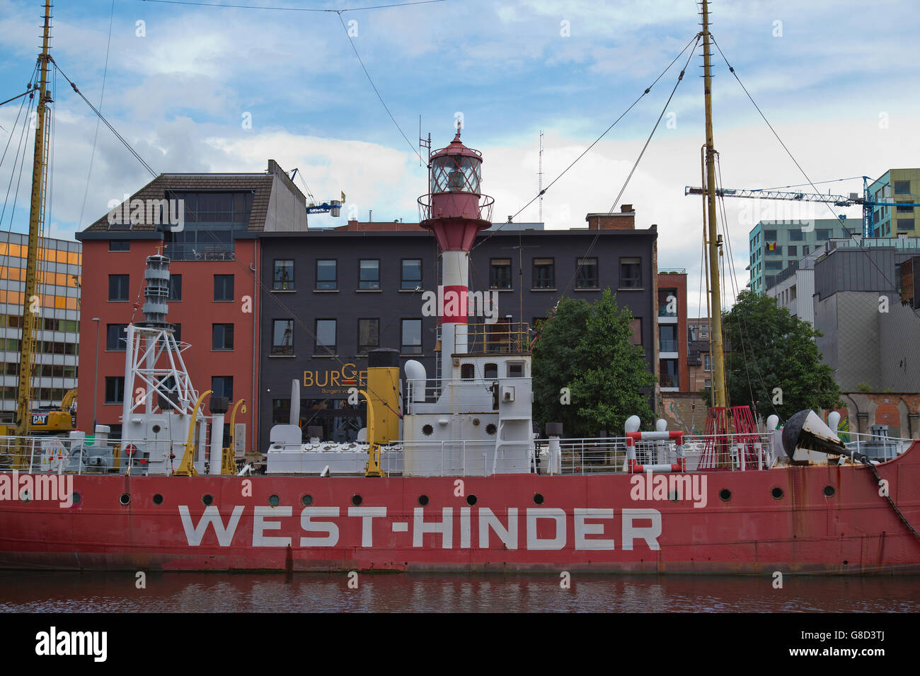Leuchtturm-Boot in den Hafen von Antwerpen in Belgien Stockfoto