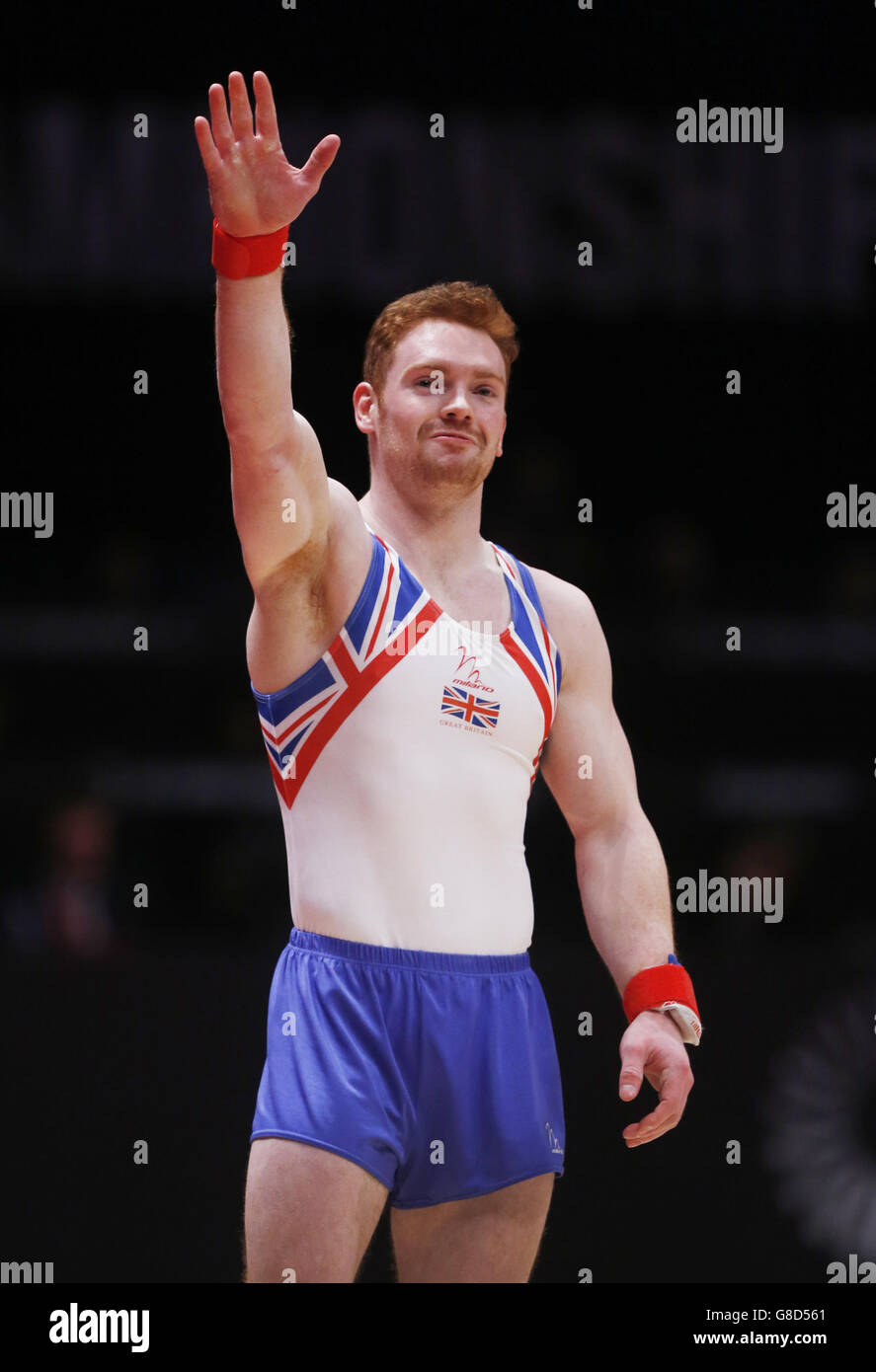 Der britische Daniel Purvis feiert nach dem Wettkampf auf dem Boden Übung am 6. Tag der 2015 World Gymnastic Championships bei der SSE Hydro, Glasgow. DRÜCKEN Sie VERBANDSFOTO. Bilddatum: Mittwoch, 28. Oktober 2015. Bildnachweis sollte lauten: Danny Lawson/PA Wire. EINSCHRÄNKUNGEN: . Ausschließlich keine kommerzielle Nutzung oder Verbindung ohne vorherige Genehmigung von Turner oder deren Vertreter. Keine Bildsequenzen mit mehr als 5 Bildern pro Sekunde. Weitere Informationen erhalten Sie unter +44 (0)1158 447447. Stockfoto