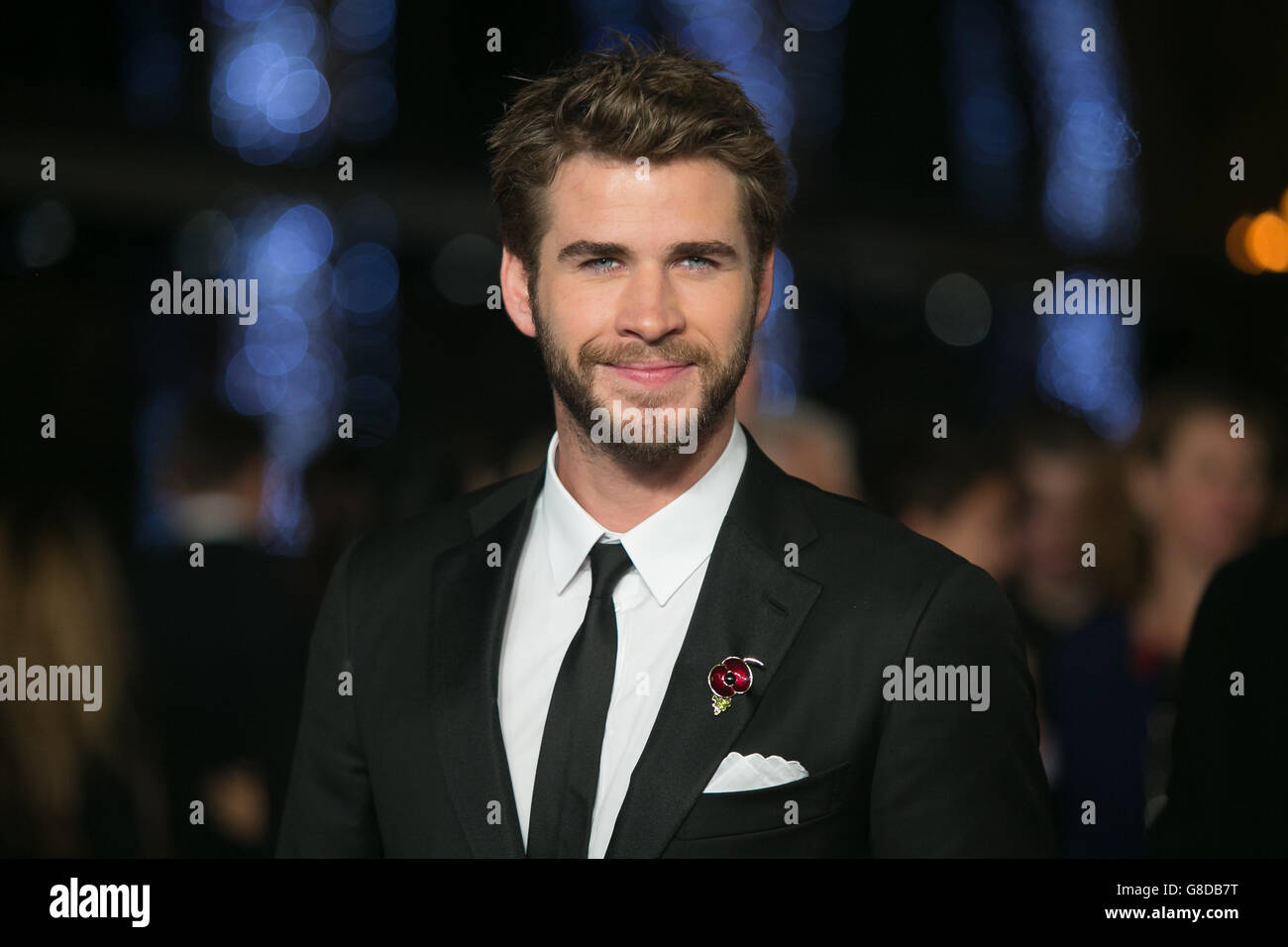 Liam Hemsworth bei der UK Premiere der Hungerspiele: Mockingjay, Teil 2 auf dem ODEON Leicester Square, London. Stockfoto