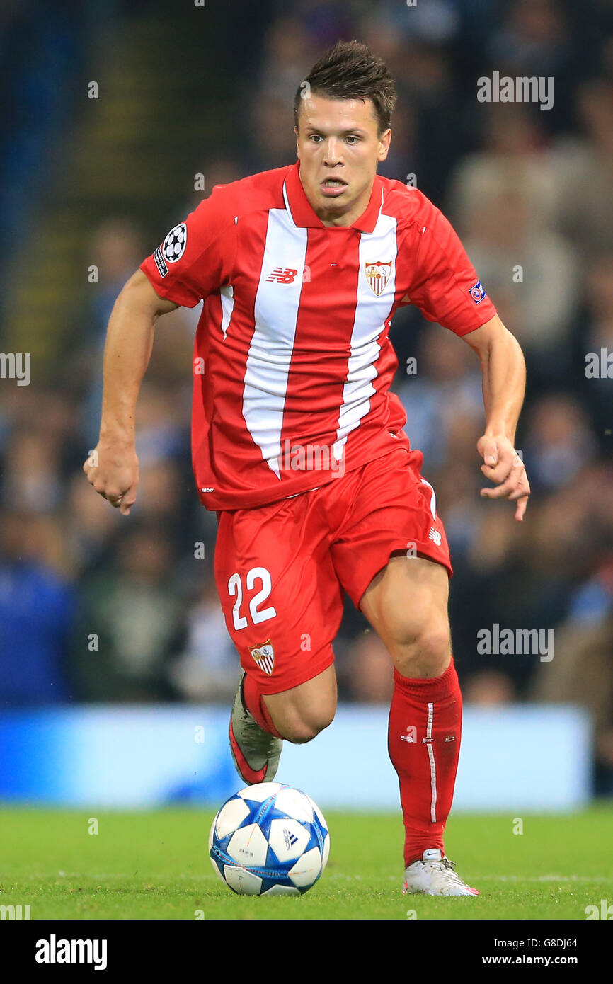 Fußball - UEFA Champions League - Gruppe D - Manchester City / Sevilla - Etihad Stadium. Jewhen Konoplyanka, Sevilla Stockfoto