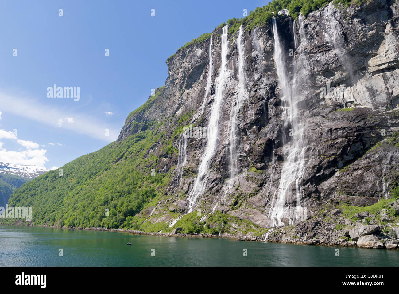 Geirangerfjord sieben Schwestern Wasserfall Norwegens Stockfoto