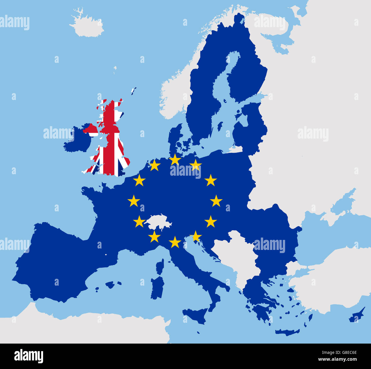 Brexit UK und EU Karte Flaggen Europa Stockfoto