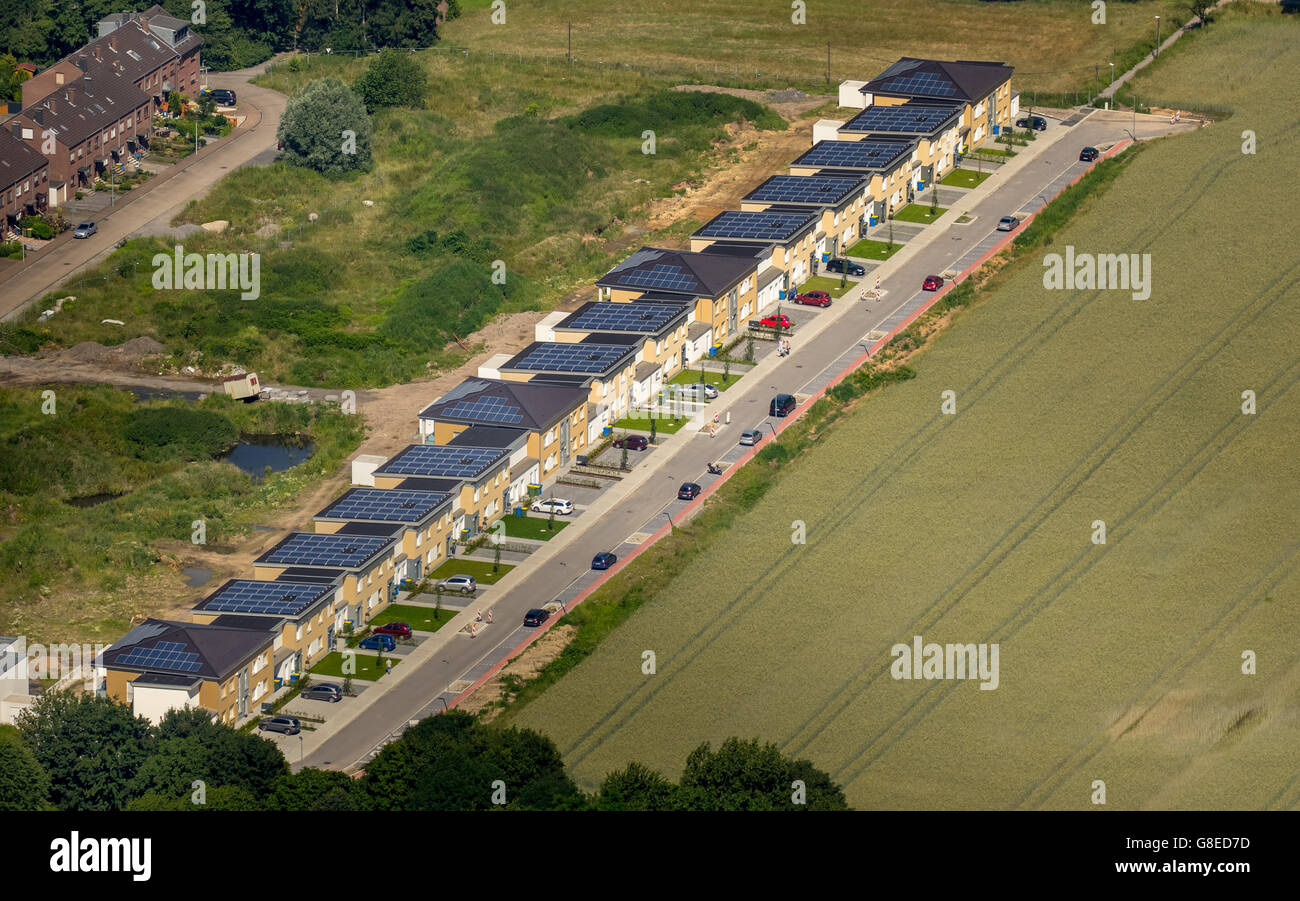 Luftaufnahme, Wohnsiedlung, Steinacker Schmachtendorf, freistehend, Doppelhäuser, Wohneigentum, Oberhausen, Stockfoto