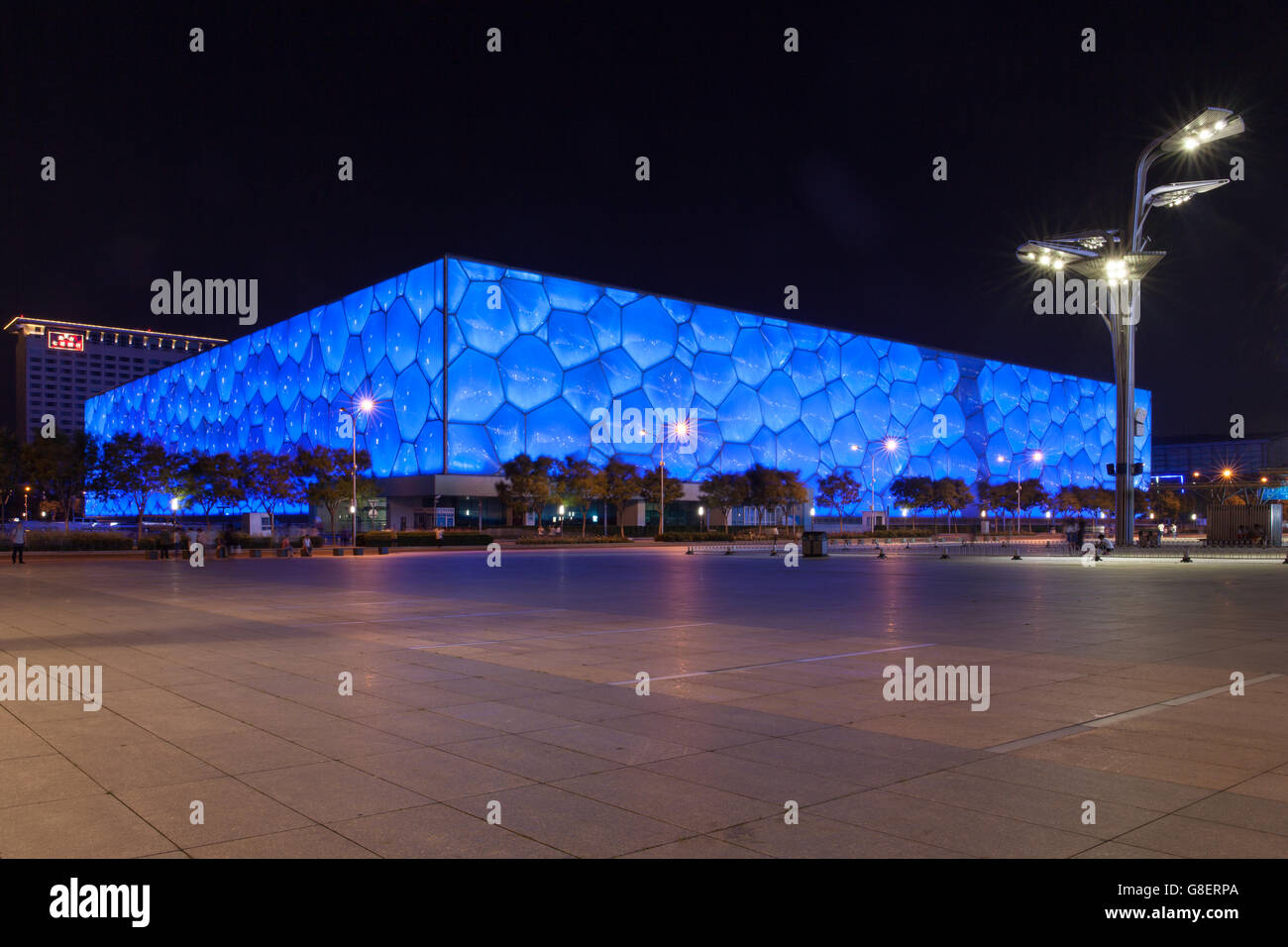 Peking, China - 21. Juni 2016: Nachtansicht des National Aquatic Center, Wasserwürfel von Peking. Stockfoto