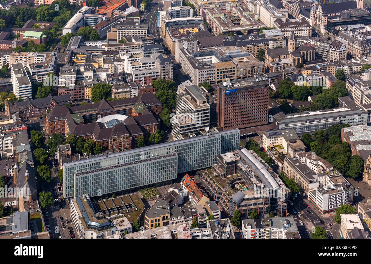 Luftaufnahme, WDR, Westdeutscher Rundfunk vier Rad-Haus des Senders im Herzen von Köln, Radiosender, TV Stockfoto