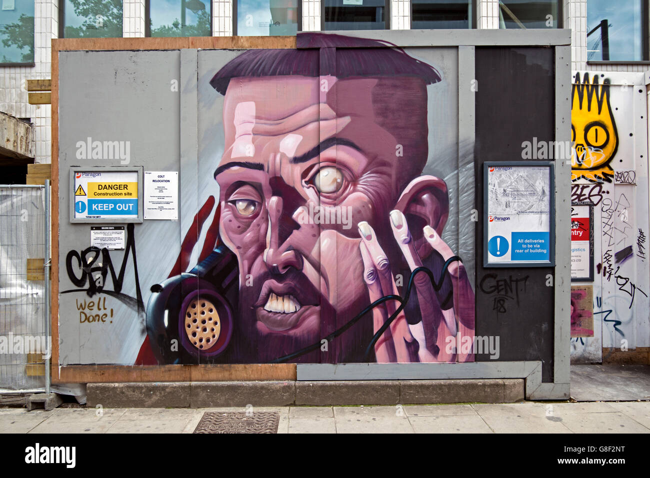 Gemälde von der Streetart-Künstler Gent 48 in Great Eastern Street, Shoreditch, East London, UK. Stockfoto