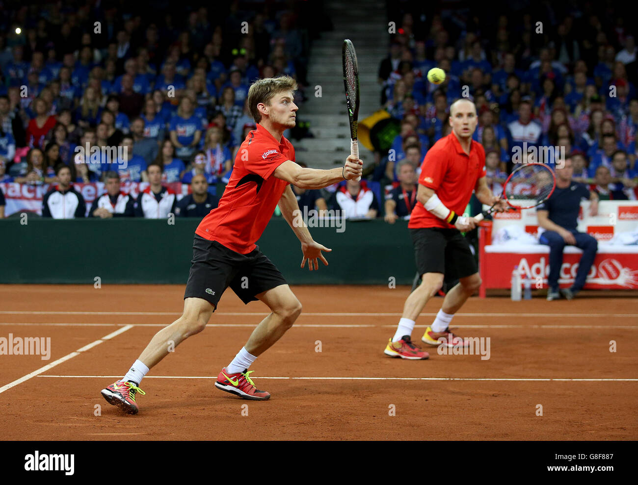 Davis Cup - Belgien - Großbritannien - Finale - Tag zwei - Flanders Expo Center. Der belgische David Goffin ist am zweiten Tag des Davis-Cup-Finales im Flanders Expo Center in Gent in Aktion. Stockfoto