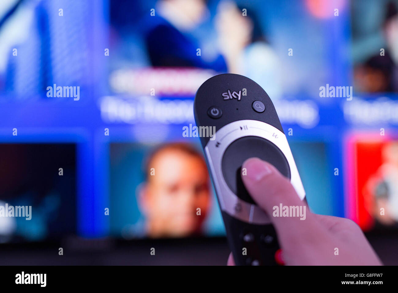 Sky's Home Entertainment-System der nächsten Generation 'Sky Q' wird bei einer Produkteinführungsveranstaltung in der Southbank, London, vorgestellt. Stockfoto