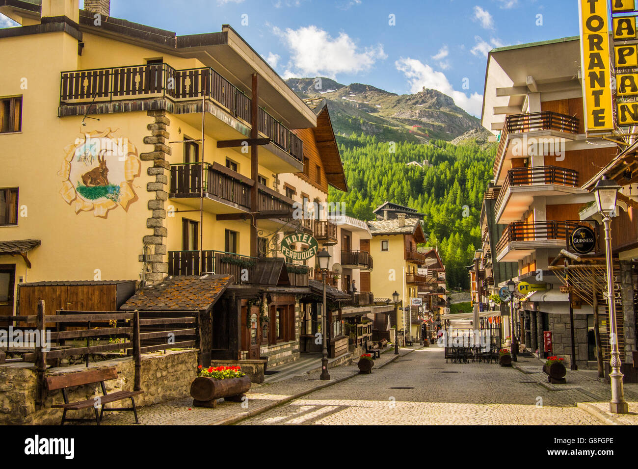 Die Stadt von Breuil-Cervinia, Aostatal, Italien. Stockfoto