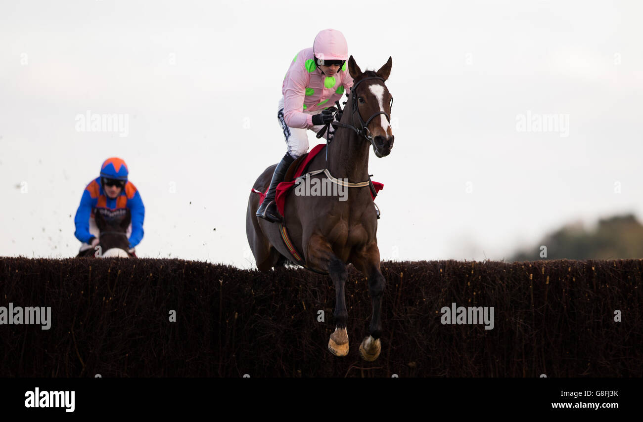 Vautour mit Ruby Walsh springt auf dem ersten Kurs, bevor er den Stella Artois 1965 Chase (Klasse 2) (Klasse 1) (4YO plus) während des November Racing Weekends auf der Ascot Racecourse gewinnt. Stockfoto