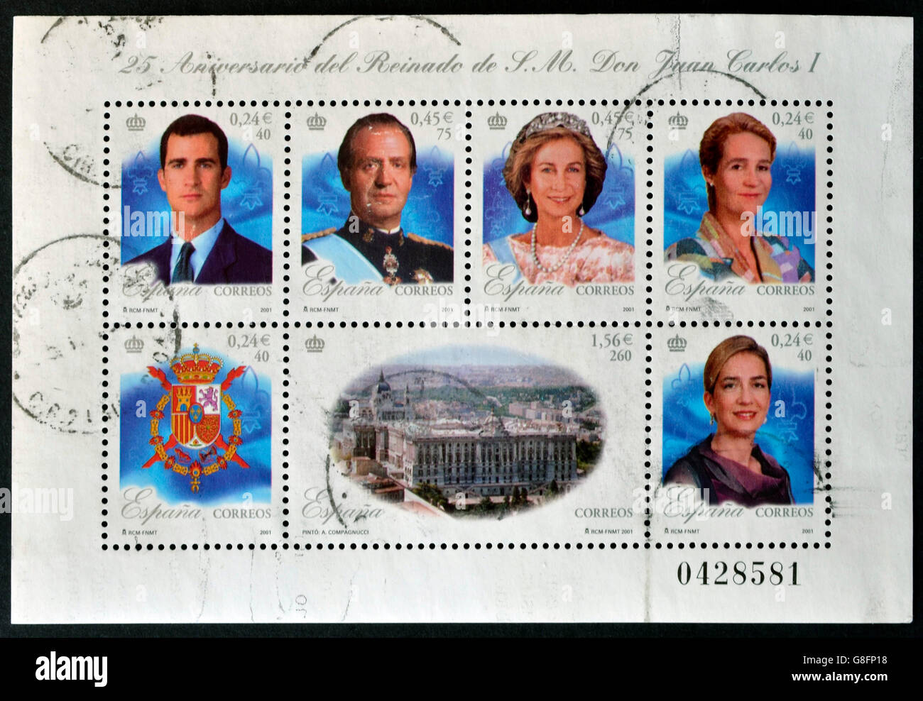 Spanien - ca. 2001: Sammlung Briefmarken zeigt Königsfamilie, ca. 2001 Stockfoto