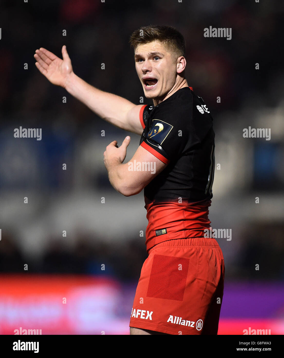 Saracens' Owen Farrell während des European Champions Cup, Pool ein Spiel im Allianz Park, London. DRÜCKEN Sie VERBANDSFOTO. Bilddatum: Samstag, 14. November 2015. Siehe PA Story RUGBYU Saracens. Bildnachweis sollte lauten: Andrew Matthews/PA Wire. Stockfoto