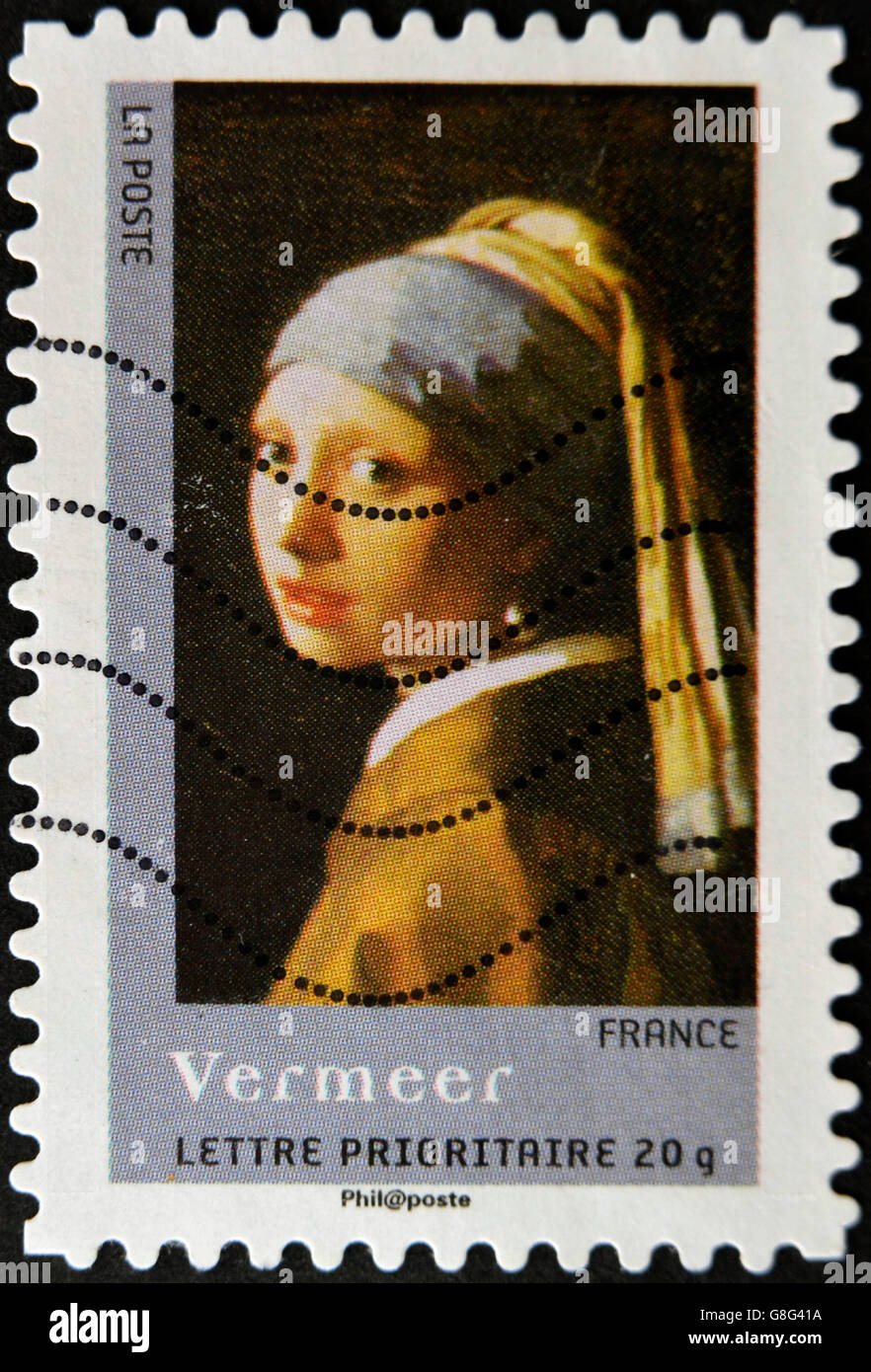Frankreich - CIRCA 2008: Briefmarke gedruckt in Frankreich zeigt Girl With a Pearl Earring von Johannes Vermeer, ca. 2008 Stockfoto