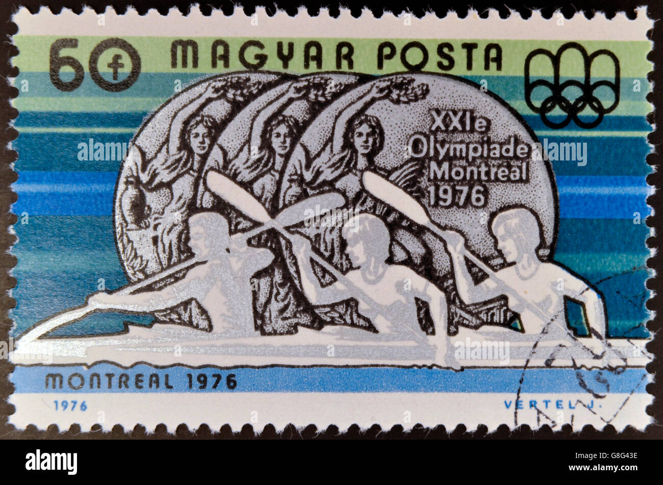 Ungarn - ca. 1976: Eine Briefmarke gedruckt in Ungarn zeigt Rudern Sport, ca. 1976 Stockfoto