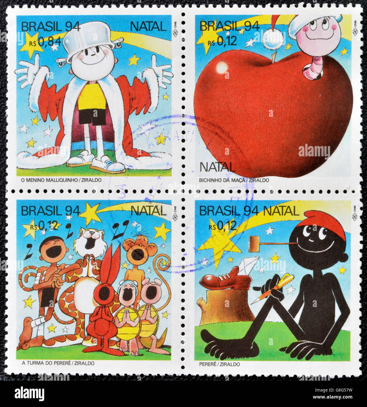 Brasilien - CIRCA 1994: Briefmarken in Brasilien gewidmet der Karikaturist Ziraldo, circa 1994 gedruckt Stockfoto