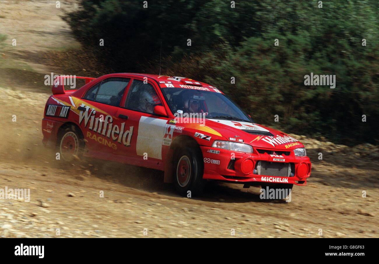 Rallye-Mitsubishi Rally Art Team. Winfield Mitsubishi Lancer EVO IV Rally Car Stockfoto