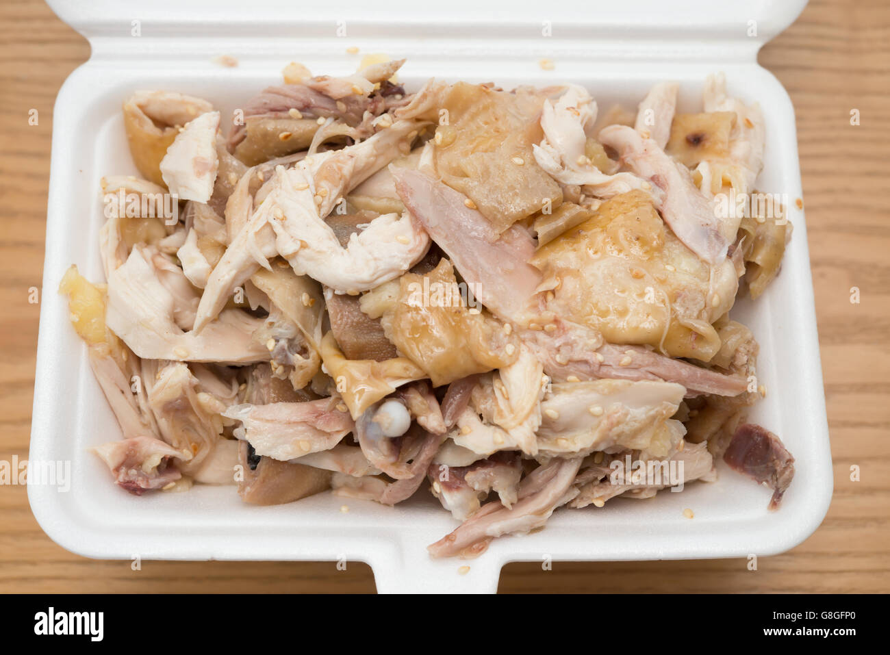 nehmen Sie Fast-Food von gekochtem Hühnerfleisch Stockfoto
