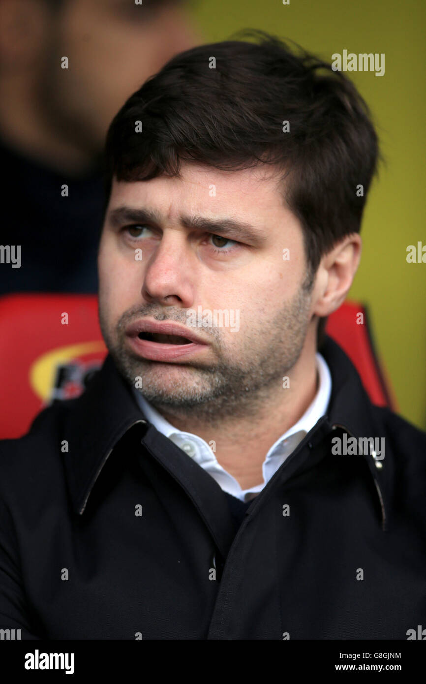 Tottenham Hotspur Manager Mauricio Pochettino vor dem Barclays Premier League Spiel in Vicarage Road, Watford. Stockfoto