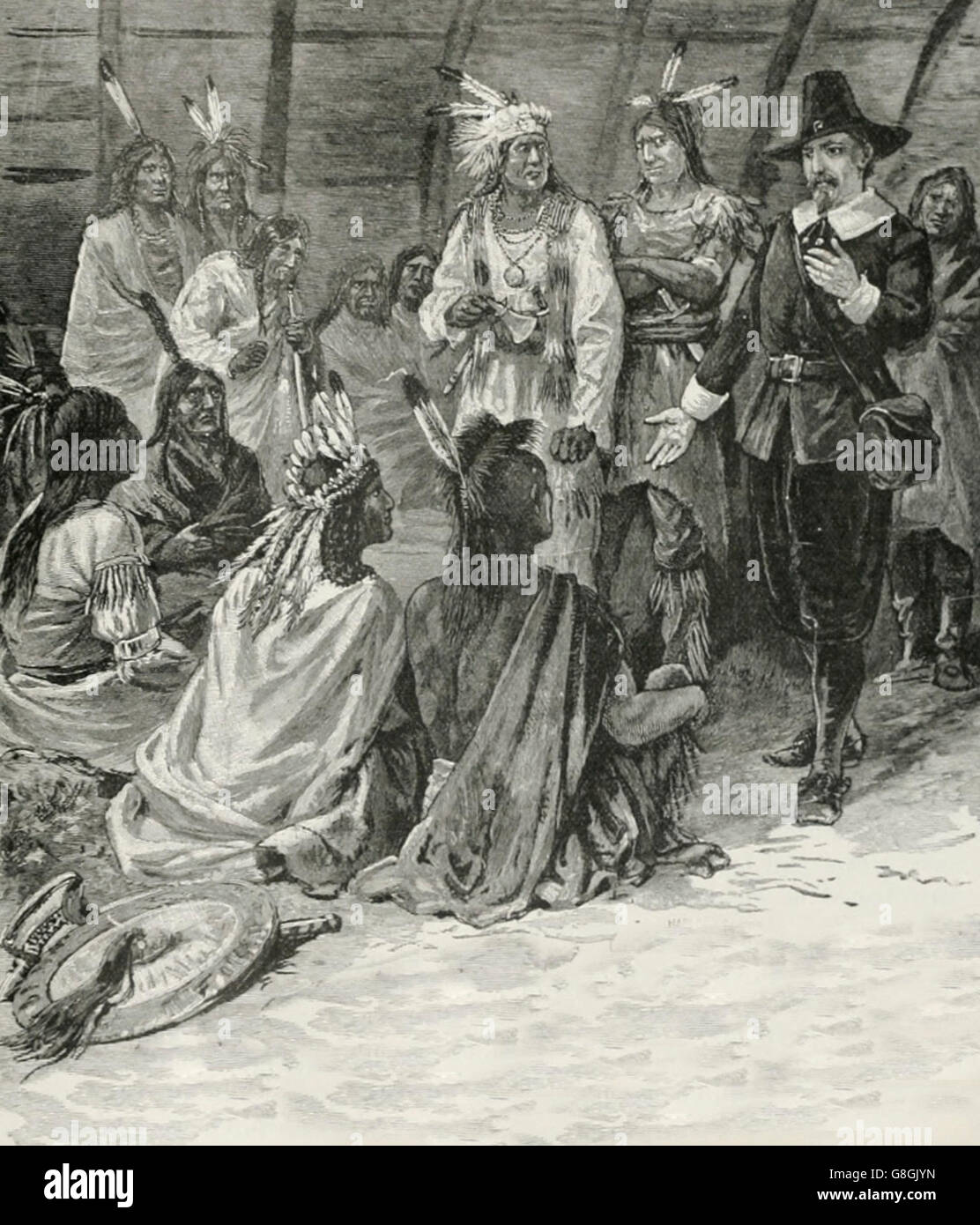 Roger Williams auf dem Rat von Canonicus Stockfoto