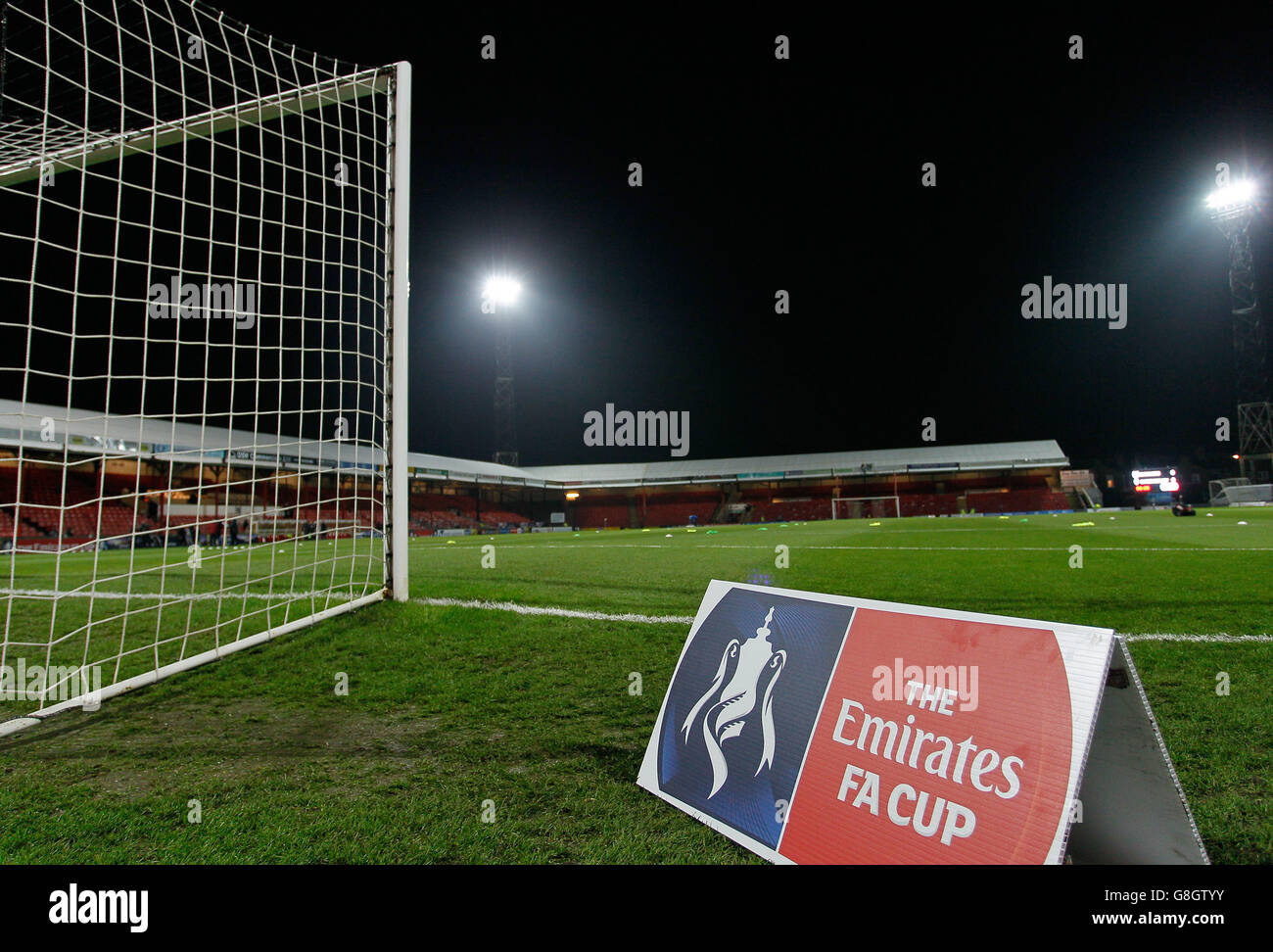 Blundell Park von Grimsby Town pitch den Emirates FA Cup, das zweite Spiel in Blundell Park, Cleethorpes. Stockfoto