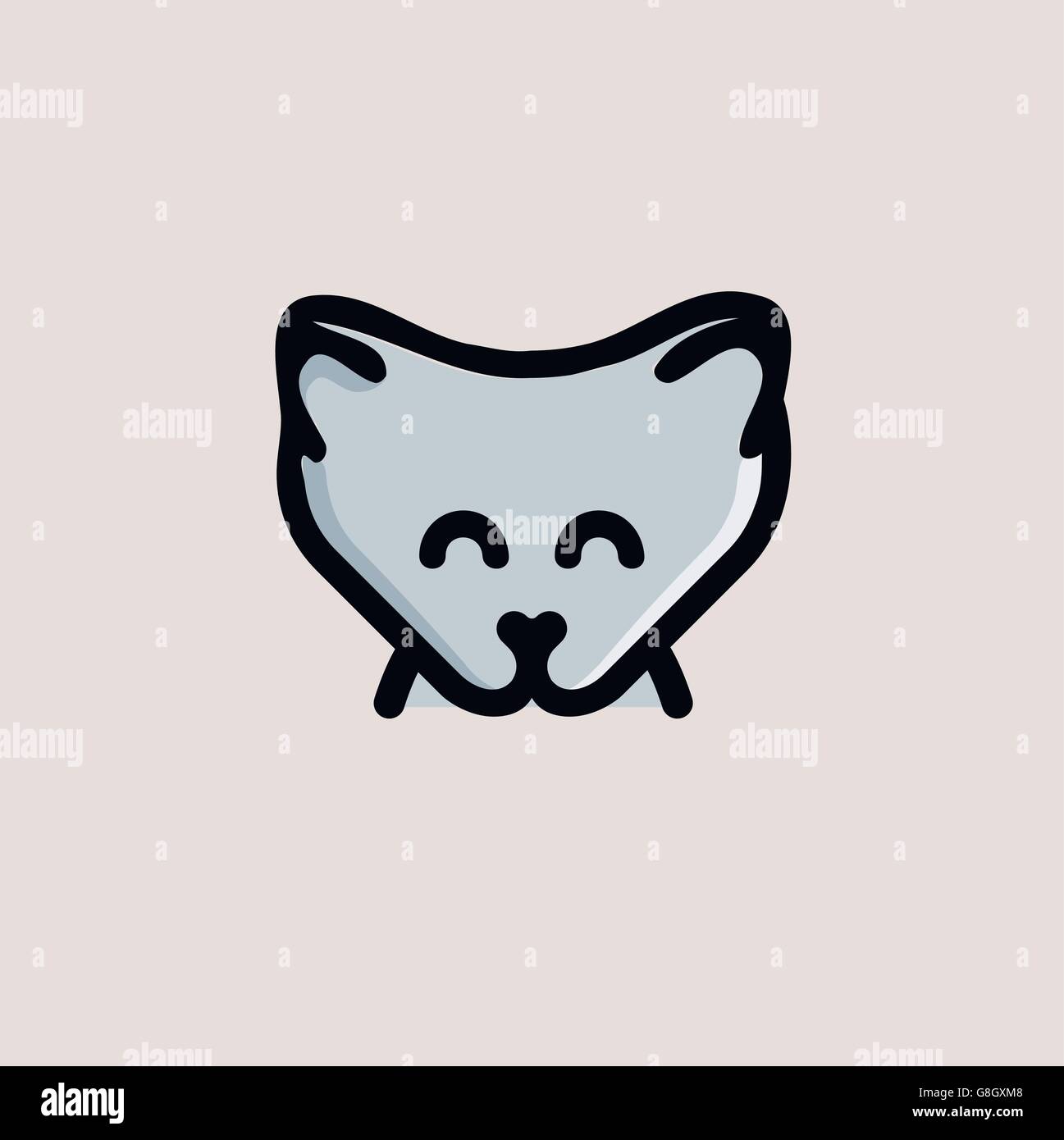 Vereinzelte graue Farbe Wolf Cub auf dem grauen Hintergrund. Niedliche Tier Maulkorb-Vektor-Logo. Cartoon Charakter Kopf Logo. Kinder-Spielzeug-Vektor-Illustration. Stock Vektor
