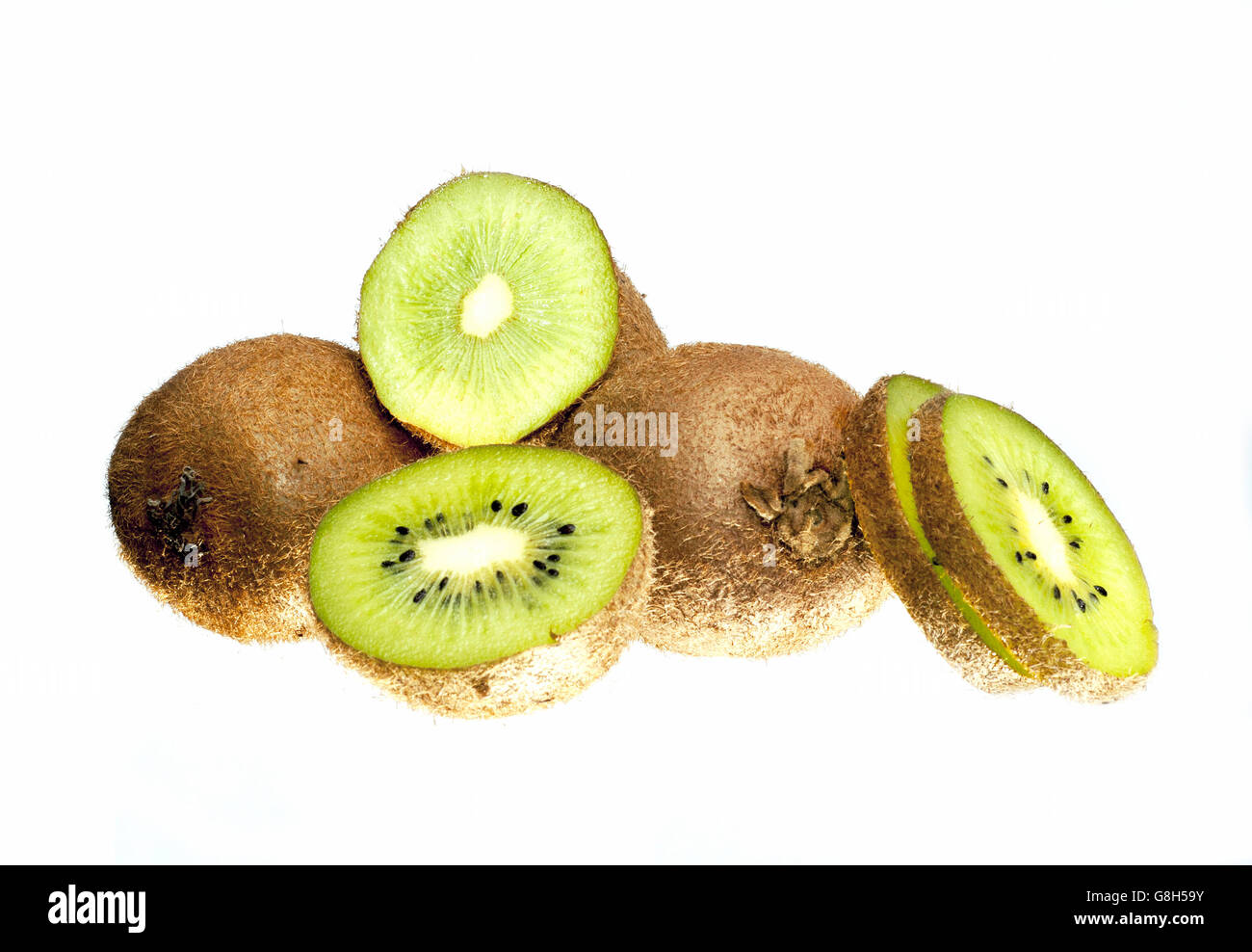 Kiwi FRUCHTSCHEIBEN isoliert auf weißem Hintergrund Stockfoto