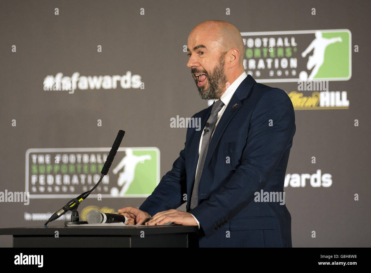 James Richardson während der Football Supporters Federation Awards 2015, in Zusammenarbeit mit William Hill, im St Pancras Renaissance Hotel, London. Stockfoto