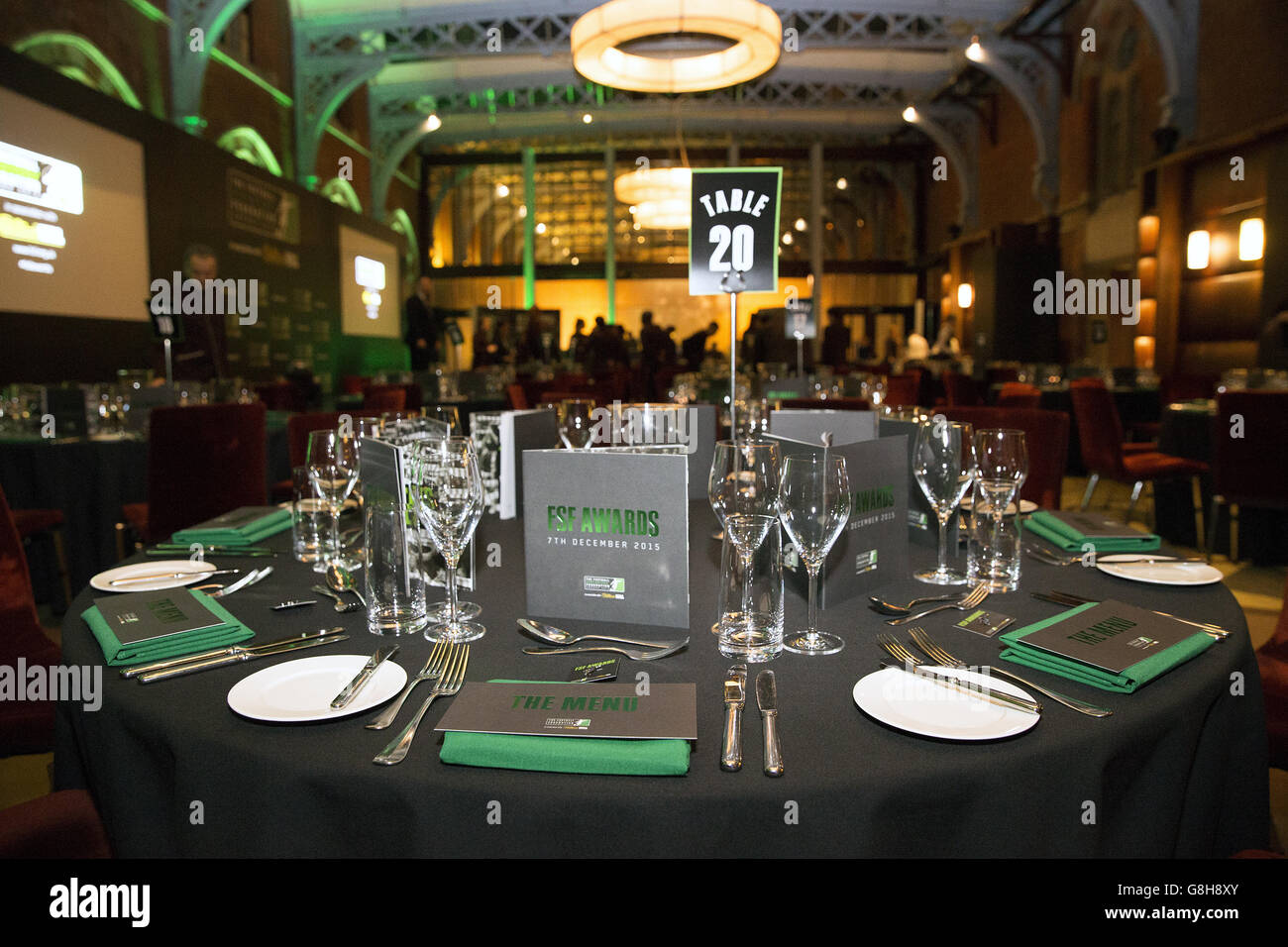 Detail des Tischlayouts für die Fußballnationalmannschaft 2015 Federation Awards Stockfoto