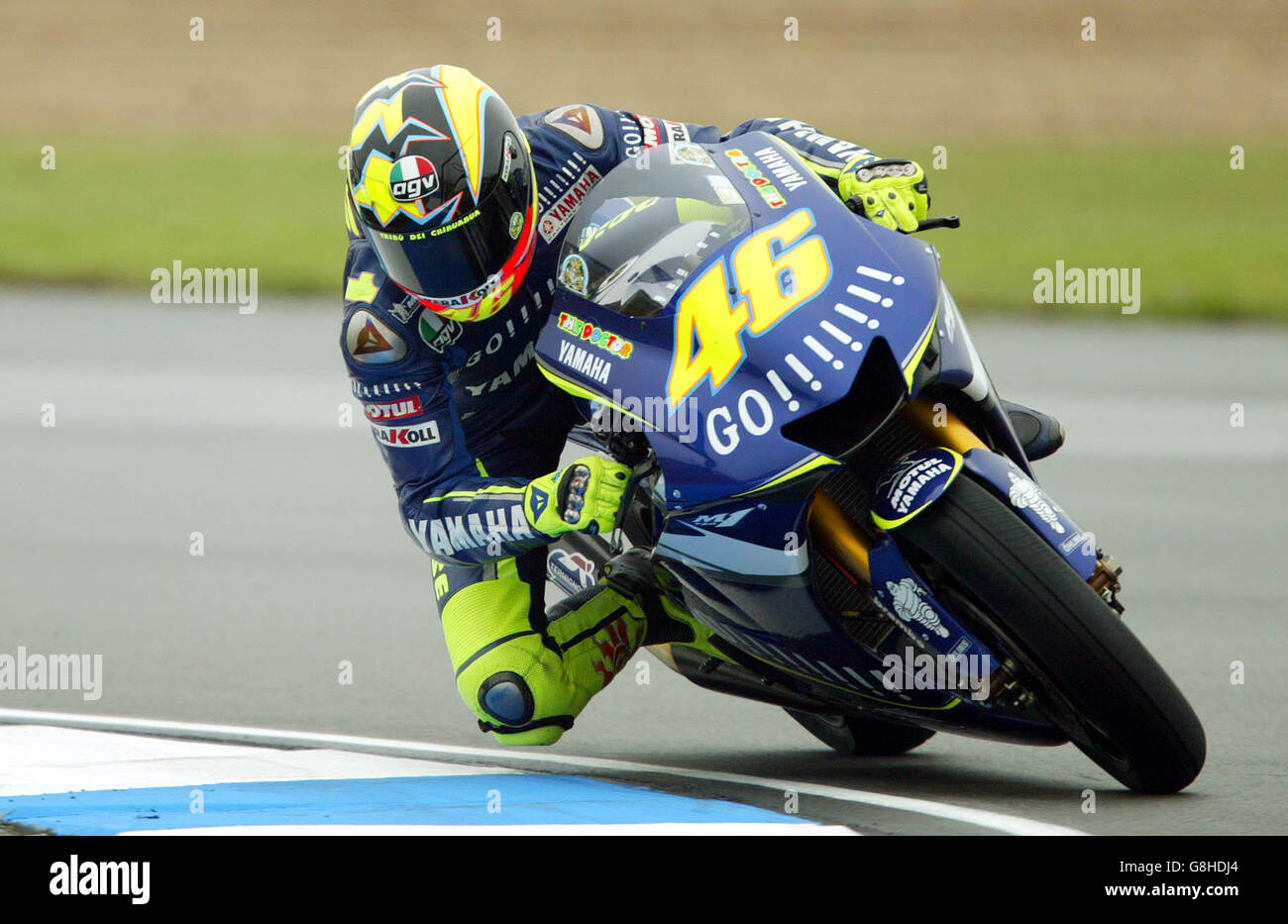 Motorradfahren - großer Preis von Großbritannien - Moto GP - Rennen - Donnington Park. Gauloises Yamaha Team Rider Valentino Rossi Stockfoto