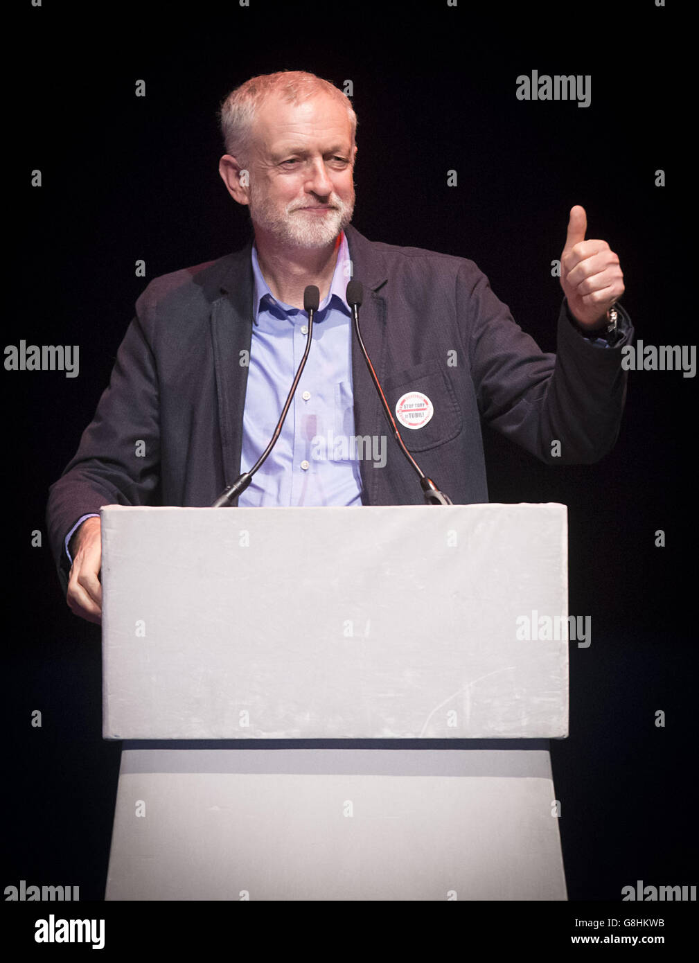 Labour-Chef Jeremy Corbyn spricht bei einer TUC-Kundgebung in der Glasgow Royal Concert Hall in Schottland. Stockfoto