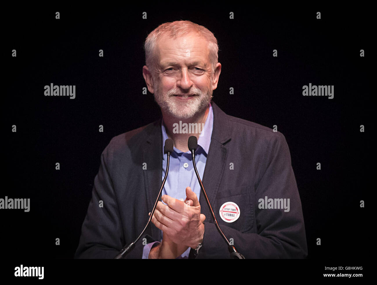 Labour-Chef Jeremy Corbyn spricht bei einer TUC-Kundgebung in der Glasgow Royal Concert Hall in Schottland. Stockfoto