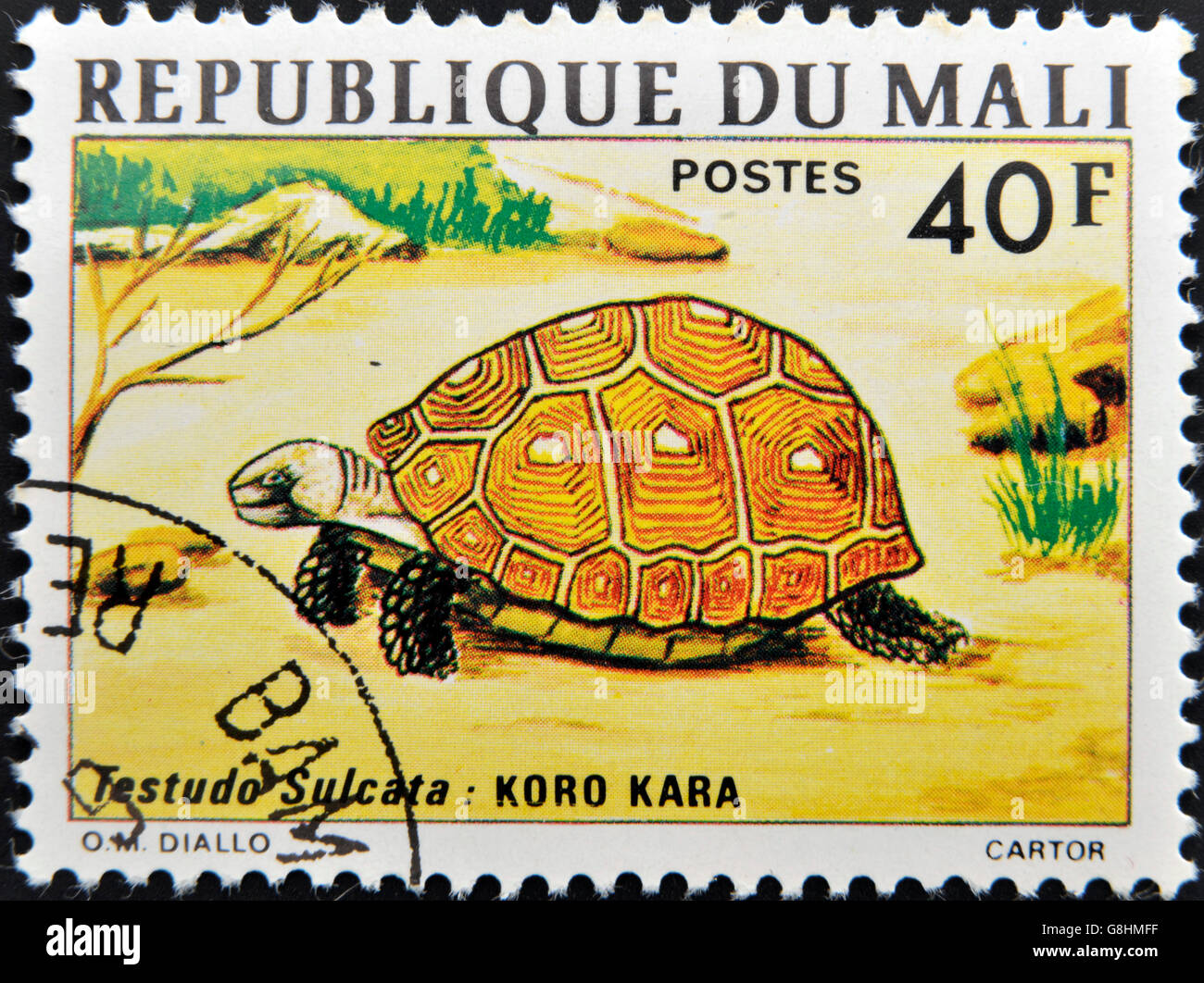 République DU MALI - CIRCA 1982: Eine Briefmarke gedruckt in Mali zeigt Testudo Sulcata, ca. 1982 Stockfoto