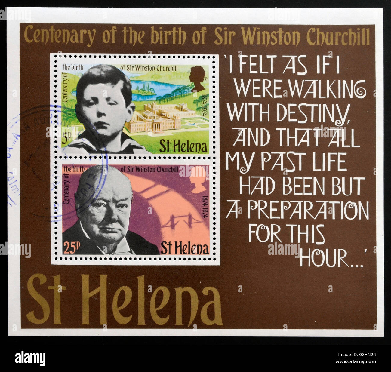 ST HELENA - CIRCA 1974: Briefmarken gedruckt in St Helena zeigt Sir Winston Churchill, ca. 1974 Stockfoto