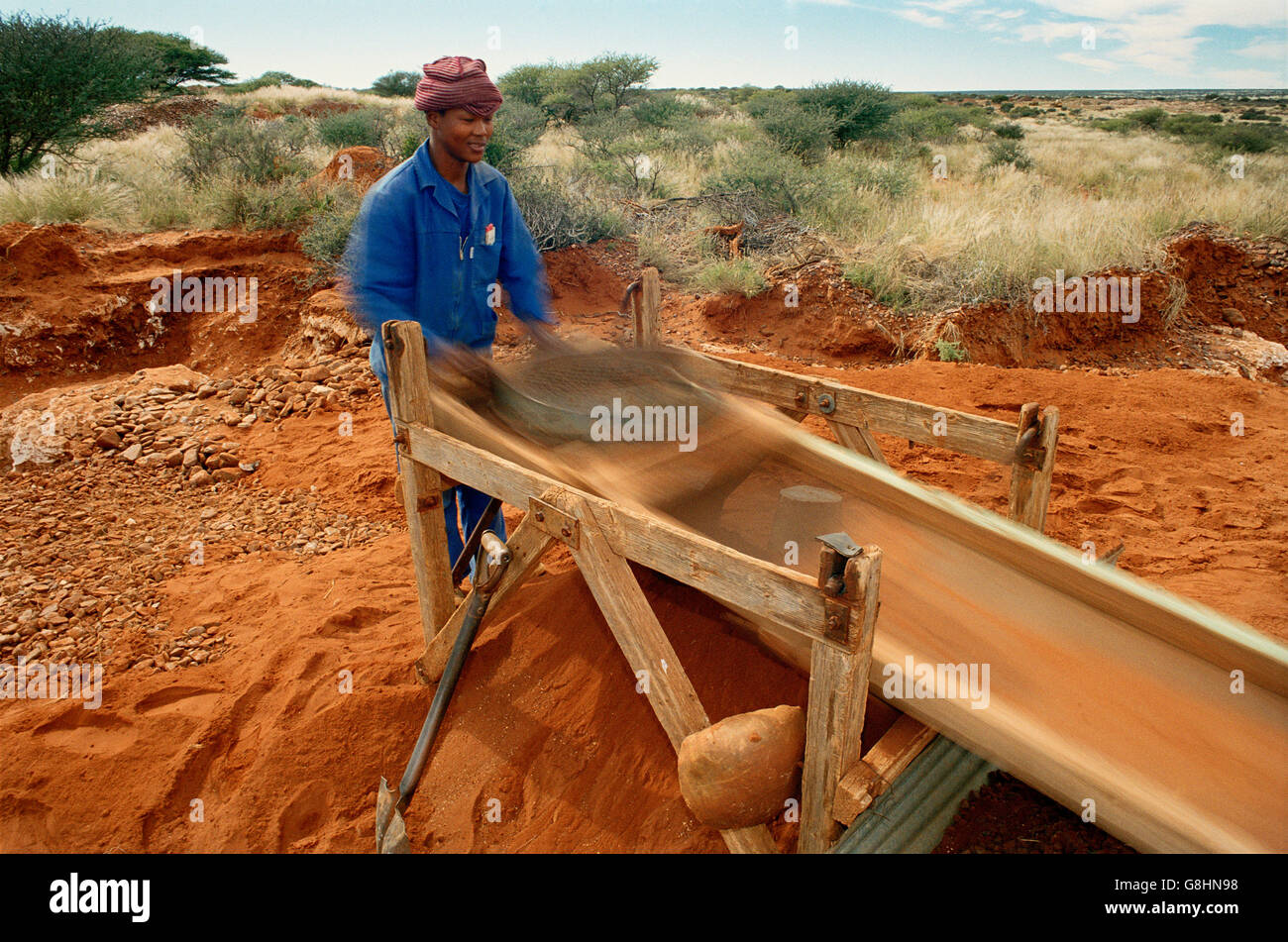 Diamant Bergmann kleiner Bagger Sichten, Südafrika. Stockfoto