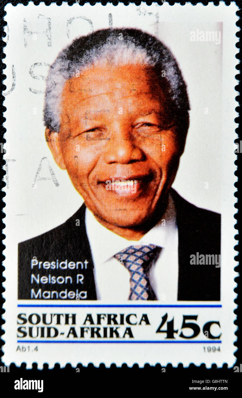 REPUBLIC OF SOUTH AFRICA - CIRCA 1994: Eine Briefmarke gedruckt in RSA zeigt Nelson Mandela, circa 1994 Stockfoto